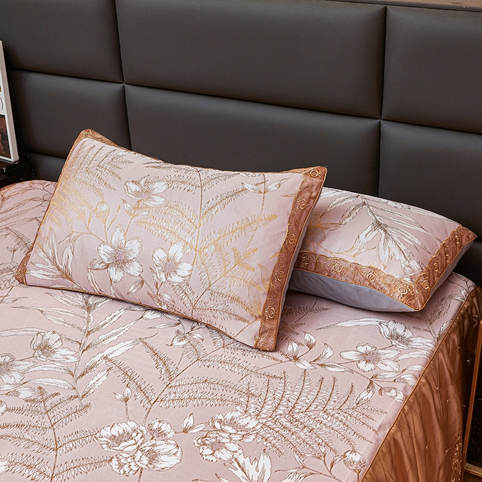 91家纺网 家纺一手货源 找家纺 罗艺轩 2025新款欧式色织大提花床裙凉席 春语