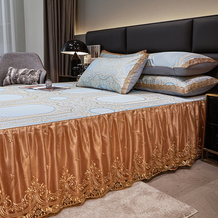 91家纺网 家纺一手货源 找家纺 罗艺轩 2025新款欧式色织大提花床裙凉席 绘梦