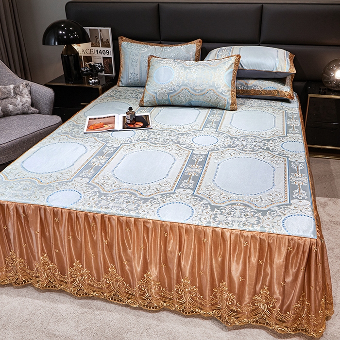 91家纺网 家纺一手货源 找家纺 罗艺轩 2025新款欧式色织大提花床裙凉席 绘梦