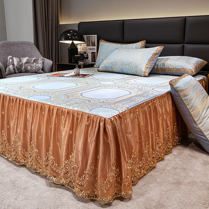 91家纺网 家纺一手货源 找家纺 罗艺轩 2025新款欧式色织大提花床裙凉席 绘梦