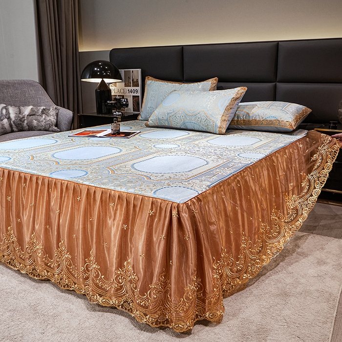 91家纺网 家纺一手货源 找家纺 罗艺轩 2025新款欧式色织大提花床裙凉席 绘梦