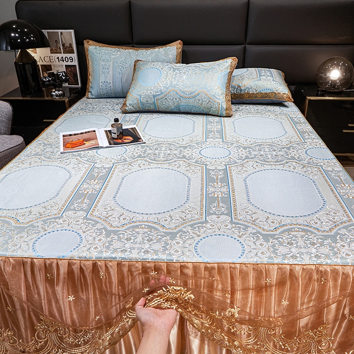 91家纺网 家纺一手货源 找家纺 罗艺轩 2025新款欧式色织大提花床裙凉席 绘梦