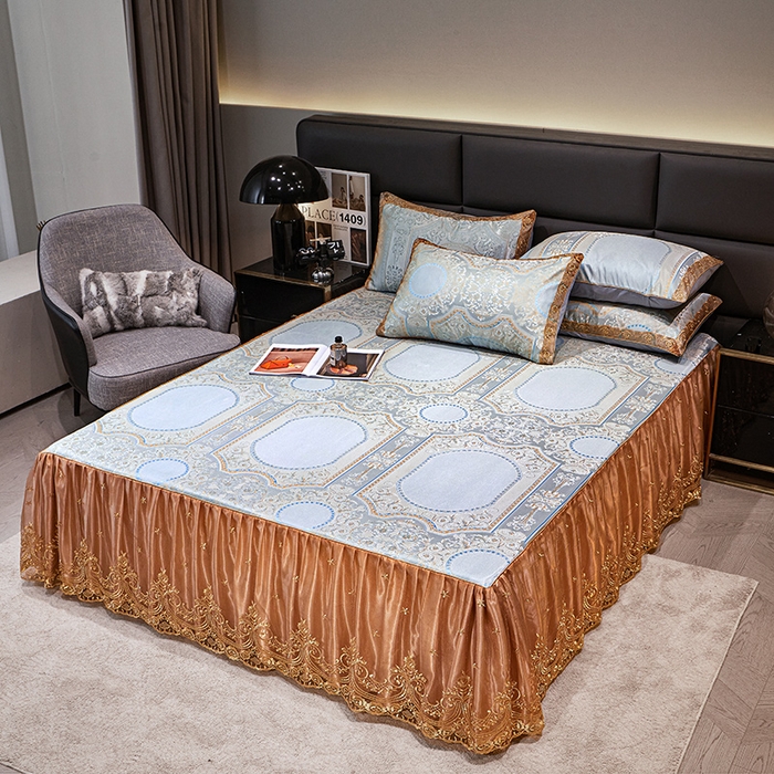 91家纺网 家纺一手货源 找家纺 罗艺轩 2025新款欧式色织大提花床裙凉席 绘梦