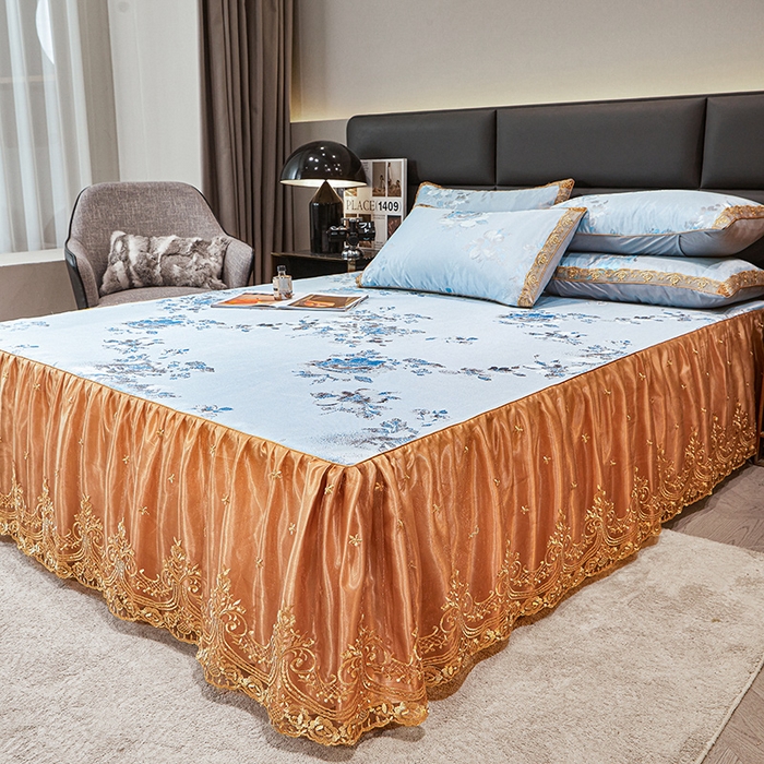 91家纺网 家纺一手货源 找家纺 罗艺轩 2025新款欧式色织大提花床裙凉席 情依