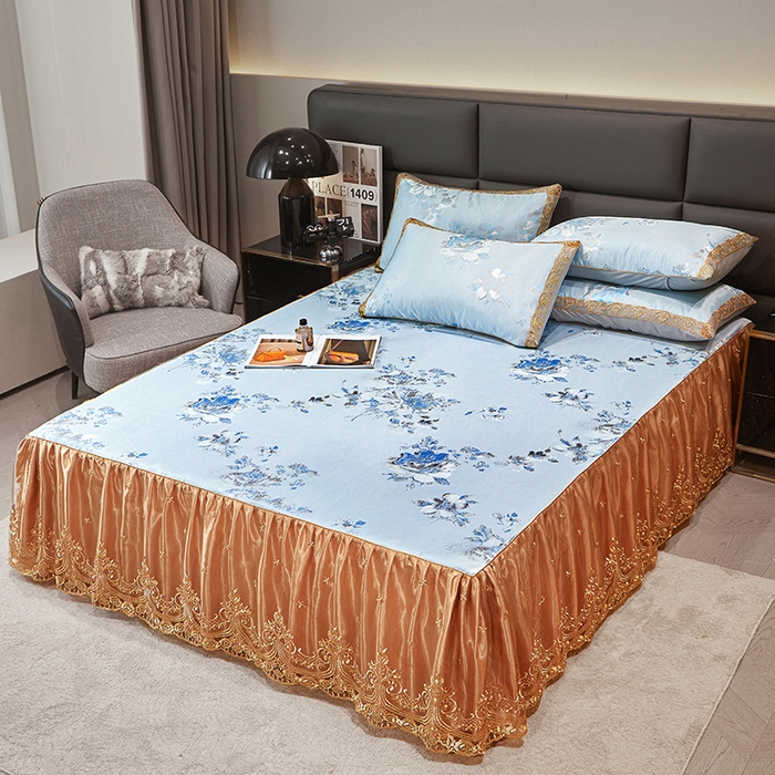 91家纺网 家纺一手货源 找家纺 罗艺轩 2025新款欧式色织大提花床裙凉席 情依