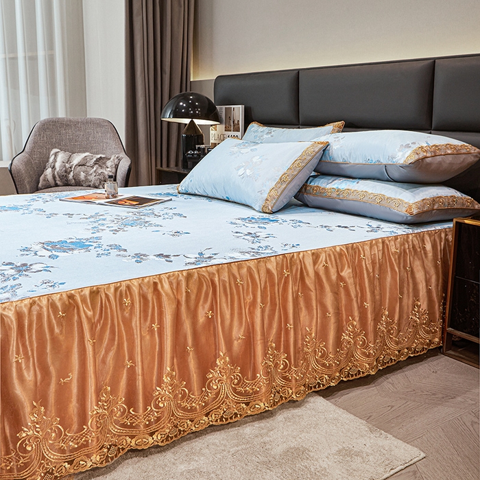 91家纺网 家纺一手货源 找家纺 罗艺轩 2025新款欧式色织大提花床裙凉席 情依