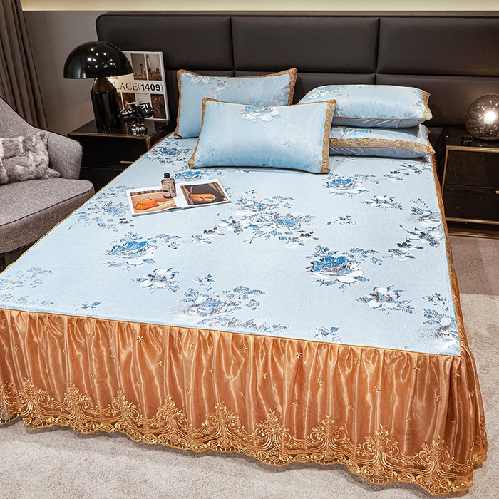 91家纺网 家纺一手货源 找家纺 罗艺轩 2025新款欧式色织大提花床裙凉席 情依