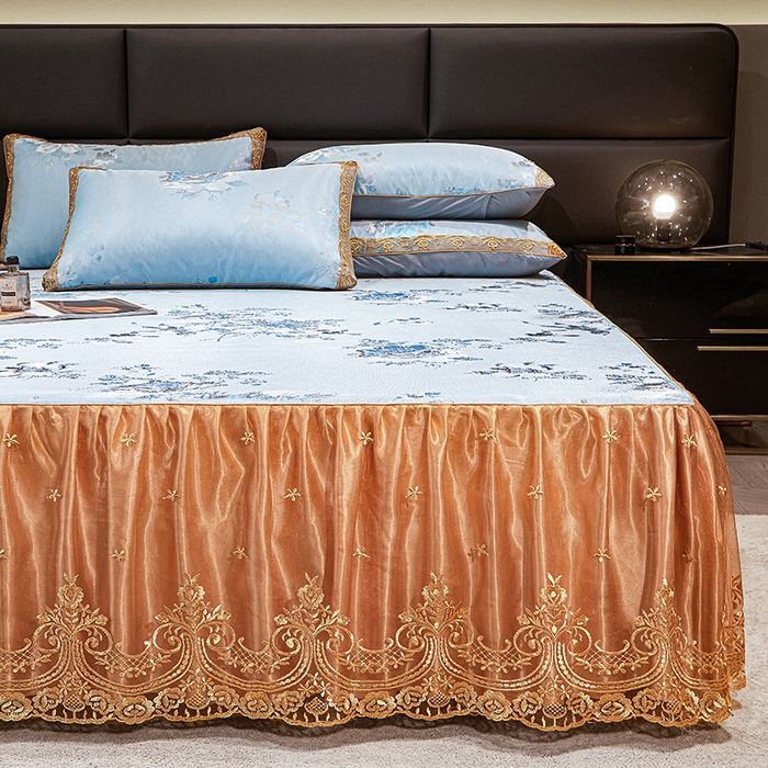 91家纺网 家纺一手货源 找家纺 罗艺轩 2025新款欧式色织大提花床裙凉席 情依