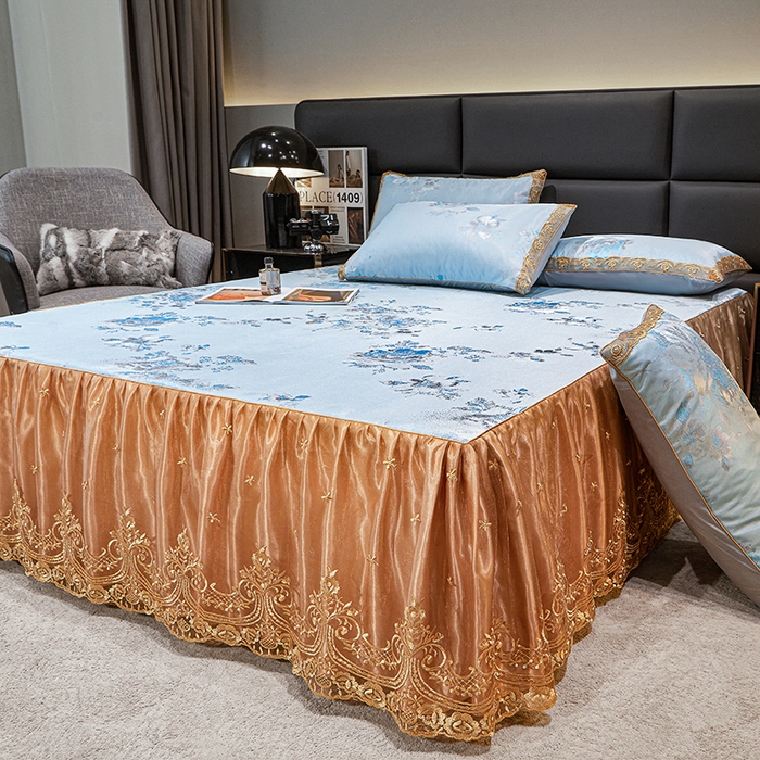 91家纺网 家纺一手货源 找家纺 罗艺轩 2025新款欧式色织大提花床裙凉席 情依