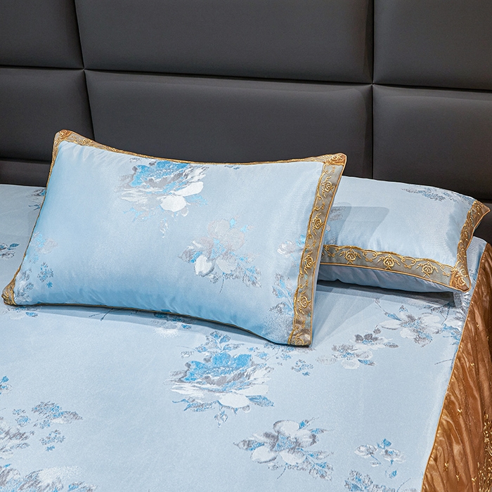 91家纺网 家纺一手货源 找家纺 罗艺轩 2025新款欧式色织大提花床裙凉席 情依