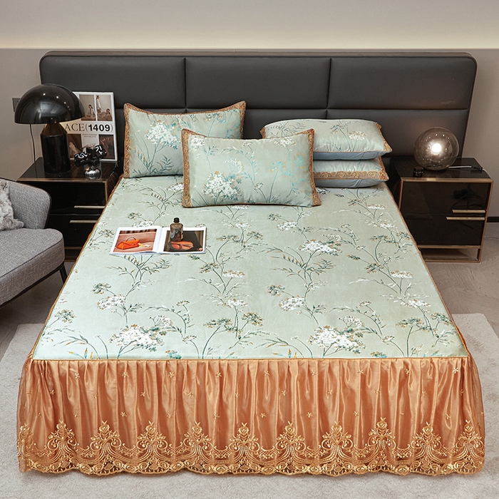 罗艺轩 2025新款欧式色织大提花床裙凉席 婉沁