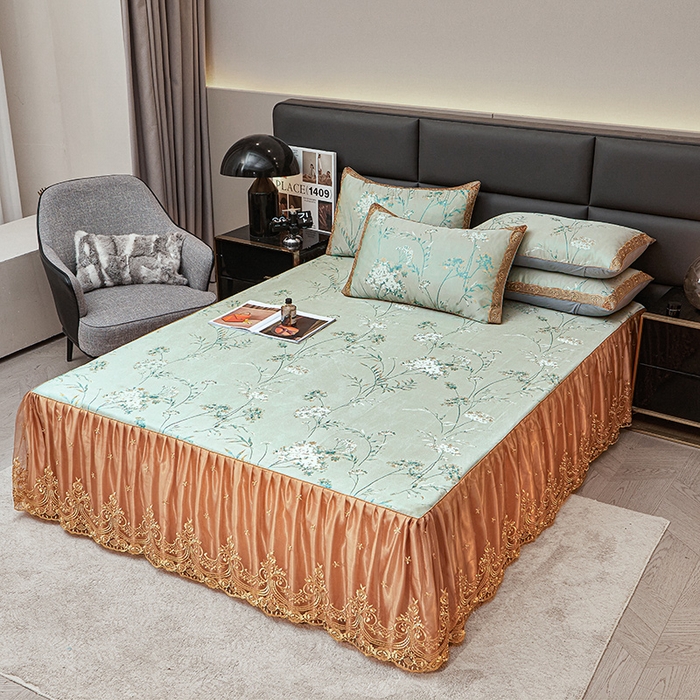 91家纺网 家纺一手货源 找家纺 罗艺轩 2025新款欧式色织大提花床裙凉席 婉沁