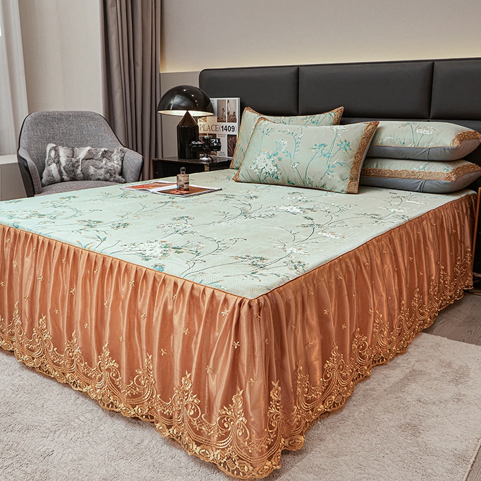 91家纺网 家纺一手货源 找家纺 罗艺轩 2025新款欧式色织大提花床裙凉席 婉沁