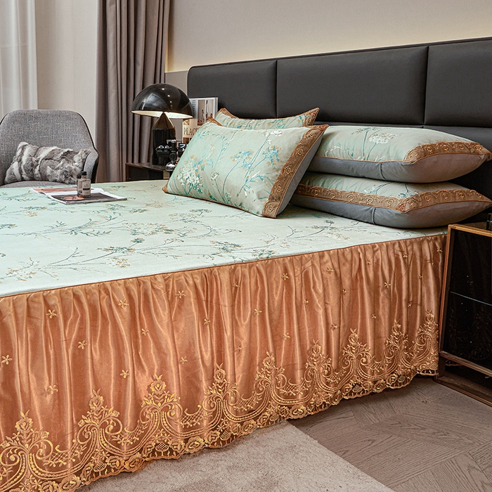 91家纺网 家纺一手货源 找家纺 罗艺轩 2025新款欧式色织大提花床裙凉席 婉沁