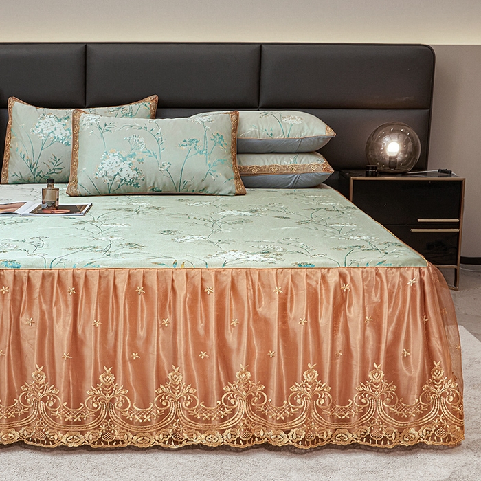 91家纺网 家纺一手货源 找家纺 罗艺轩 2025新款欧式色织大提花床裙凉席 婉沁