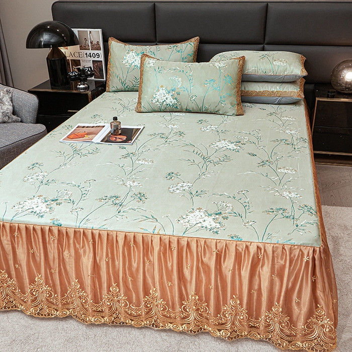 91家纺网 家纺一手货源 找家纺 罗艺轩 2025新款欧式色织大提花床裙凉席 婉沁