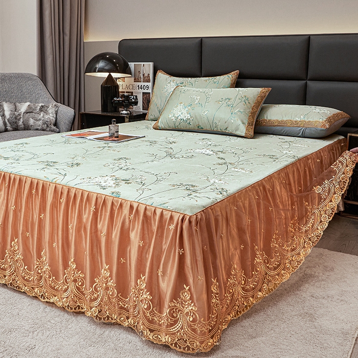 91家纺网 家纺一手货源 找家纺 罗艺轩 2025新款欧式色织大提花床裙凉席 婉沁