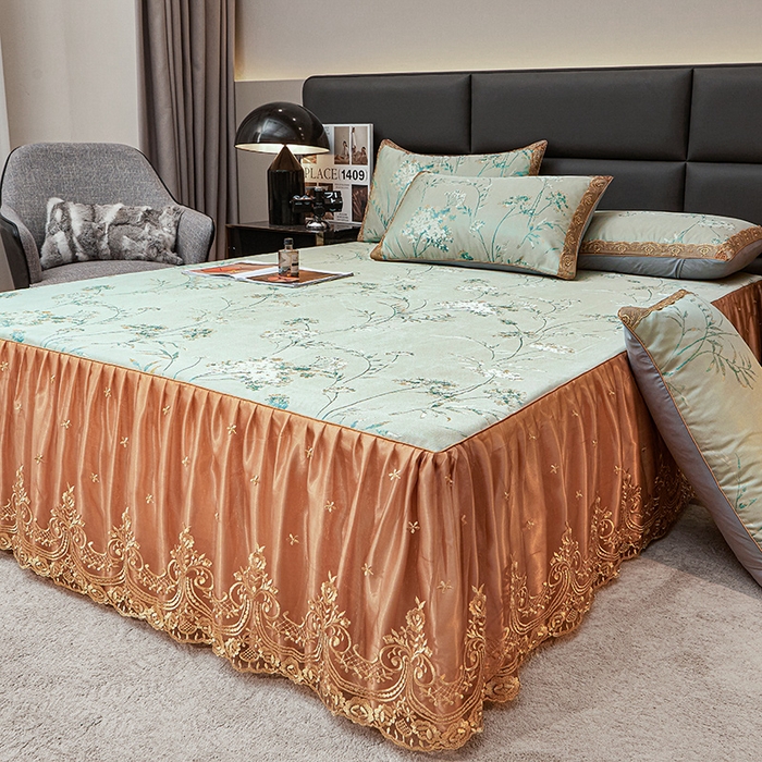 91家纺网 家纺一手货源 找家纺 罗艺轩 2025新款欧式色织大提花床裙凉席 婉沁