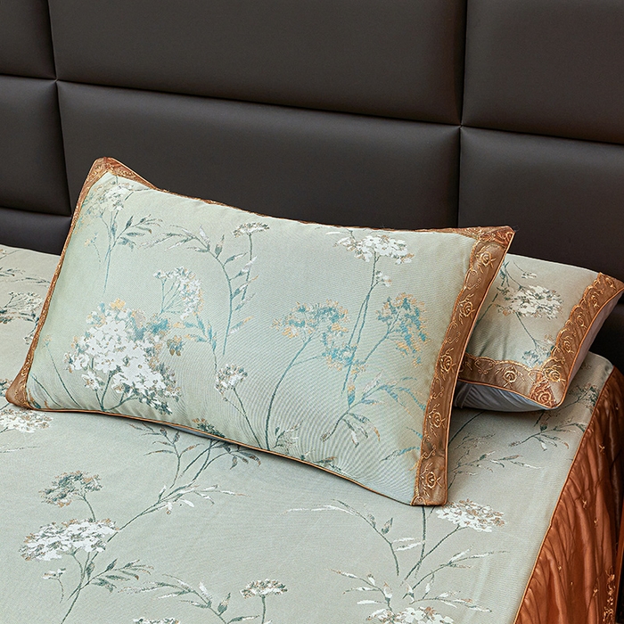 91家纺网 家纺一手货源 找家纺 罗艺轩 2025新款欧式色织大提花床裙凉席 婉沁