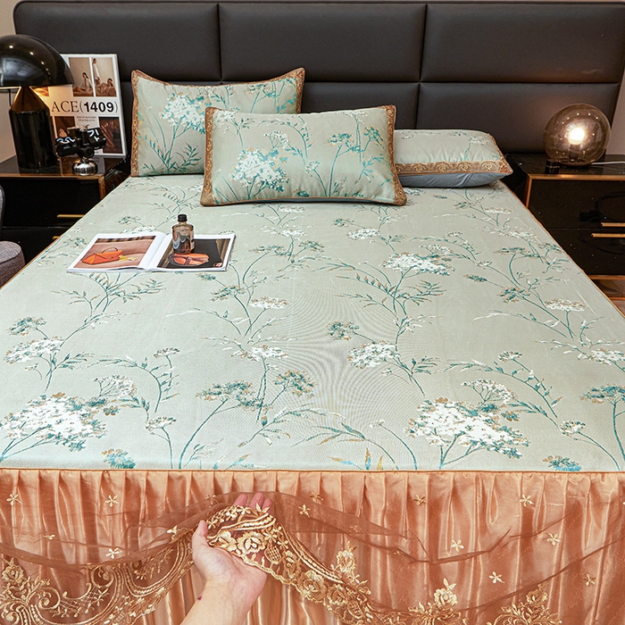 91家纺网 家纺一手货源 找家纺 罗艺轩 2025新款欧式色织大提花床裙凉席 婉沁