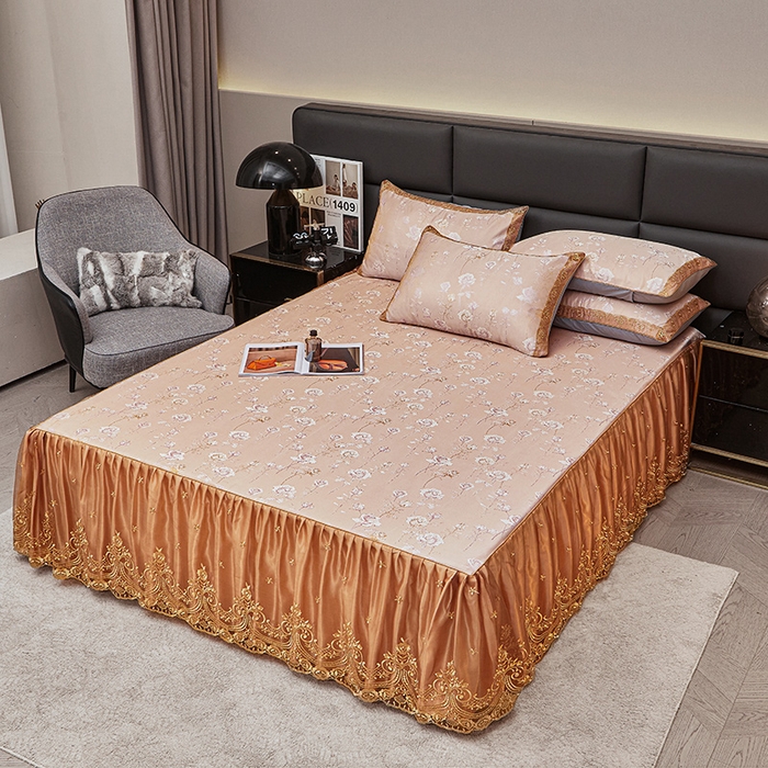 91家纺网 家纺一手货源 找家纺 罗艺轩 2025新款欧式色织大提花床裙凉席 寻微