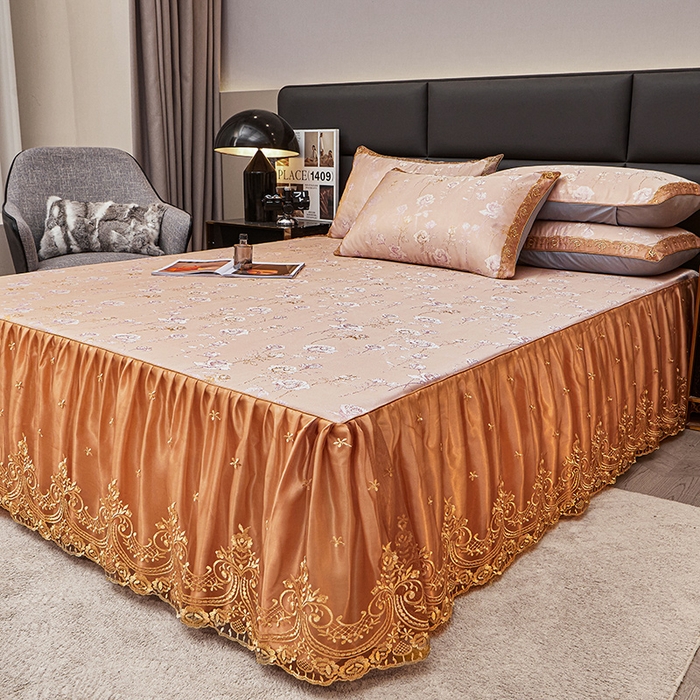 91家纺网 家纺一手货源 找家纺 罗艺轩 2025新款欧式色织大提花床裙凉席 寻微