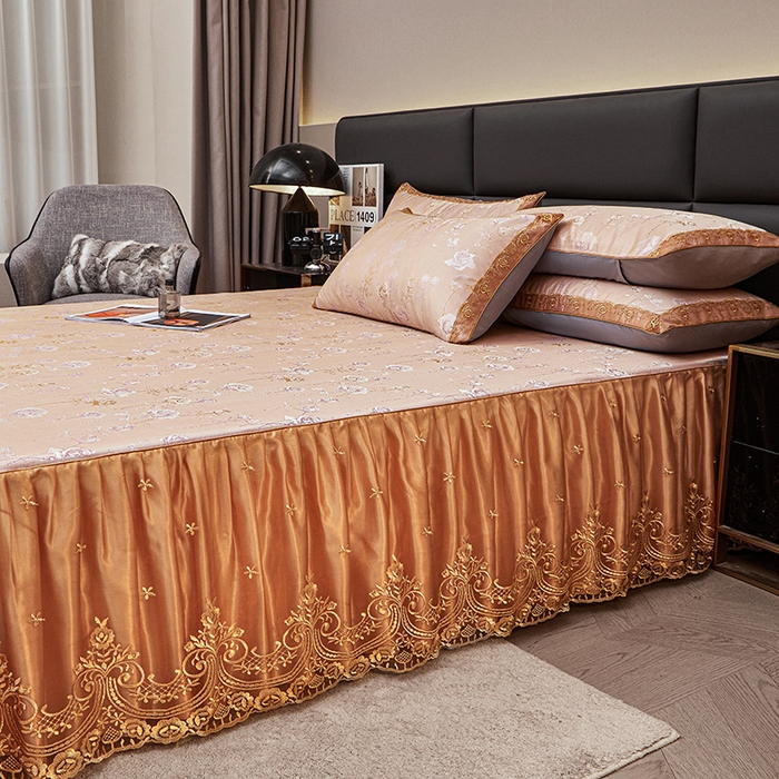 91家纺网 家纺一手货源 找家纺 罗艺轩 2025新款欧式色织大提花床裙凉席 寻微