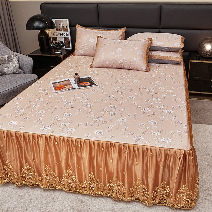 91家纺网 家纺一手货源 找家纺 罗艺轩 2025新款欧式色织大提花床裙凉席 寻微