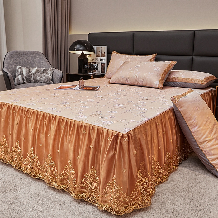 91家纺网 家纺一手货源 找家纺 罗艺轩 2025新款欧式色织大提花床裙凉席 寻微