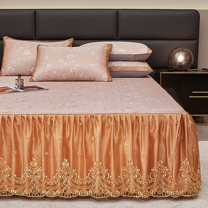 91家纺网 家纺一手货源 找家纺 罗艺轩 2025新款欧式色织大提花床裙凉席 寻微