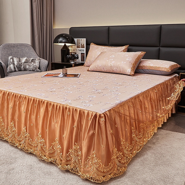 91家纺网 家纺一手货源 找家纺 罗艺轩 2025新款欧式色织大提花床裙凉席 寻微