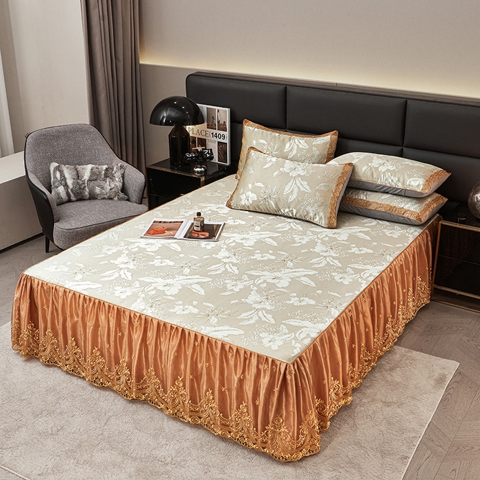 91家纺网 家纺一手货源 找家纺 罗艺轩 2025新款欧式色织大提花床裙凉席 妍艺