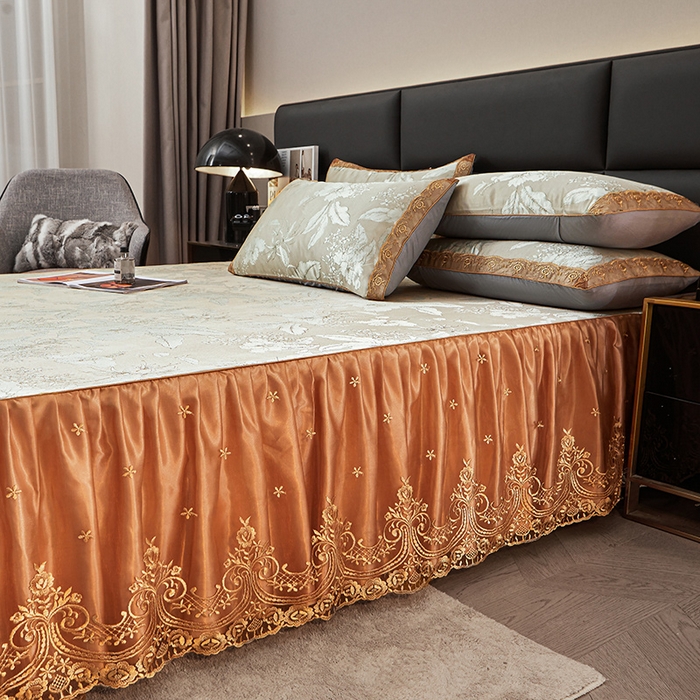 91家纺网 家纺一手货源 找家纺 罗艺轩 2025新款欧式色织大提花床裙凉席 妍艺