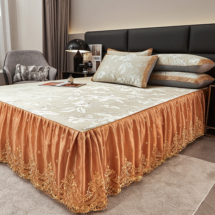 91家纺网 家纺一手货源 找家纺 罗艺轩 2025新款欧式色织大提花床裙凉席 妍艺