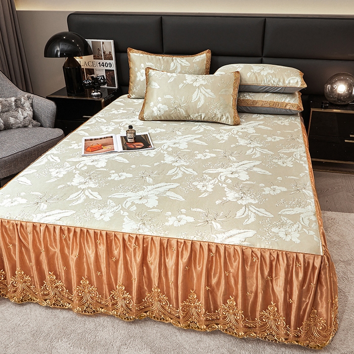 91家纺网 家纺一手货源 找家纺 罗艺轩 2025新款欧式色织大提花床裙凉席 妍艺