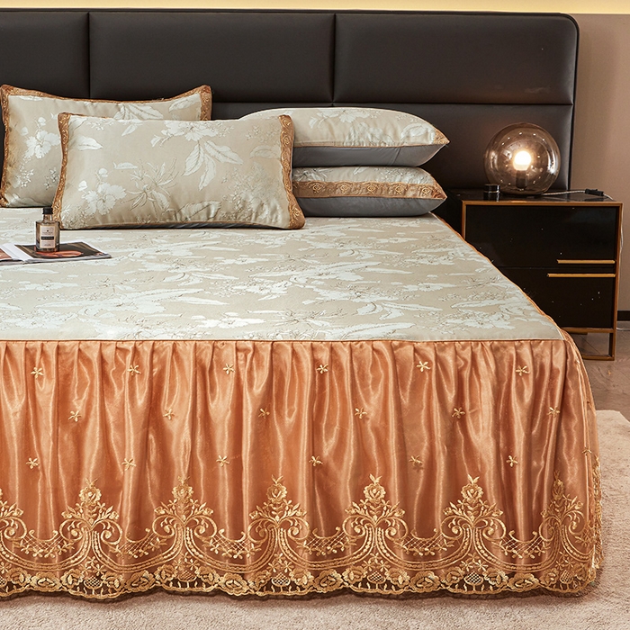 91家纺网 家纺一手货源 找家纺 罗艺轩 2025新款欧式色织大提花床裙凉席 妍艺