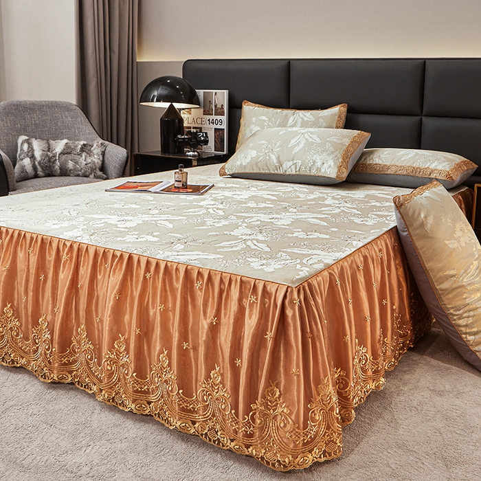 91家纺网 家纺一手货源 找家纺 罗艺轩 2025新款欧式色织大提花床裙凉席 妍艺