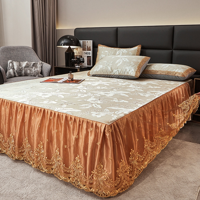 91家纺网 家纺一手货源 找家纺 罗艺轩 2025新款欧式色织大提花床裙凉席 妍艺