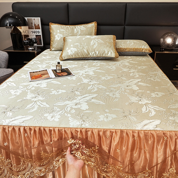 91家纺网 家纺一手货源 找家纺 罗艺轩 2025新款欧式色织大提花床裙凉席 妍艺