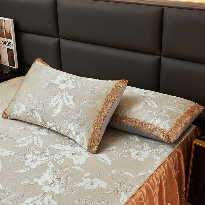 91家纺网 家纺一手货源 找家纺 罗艺轩 2025新款欧式色织大提花床裙凉席 妍艺