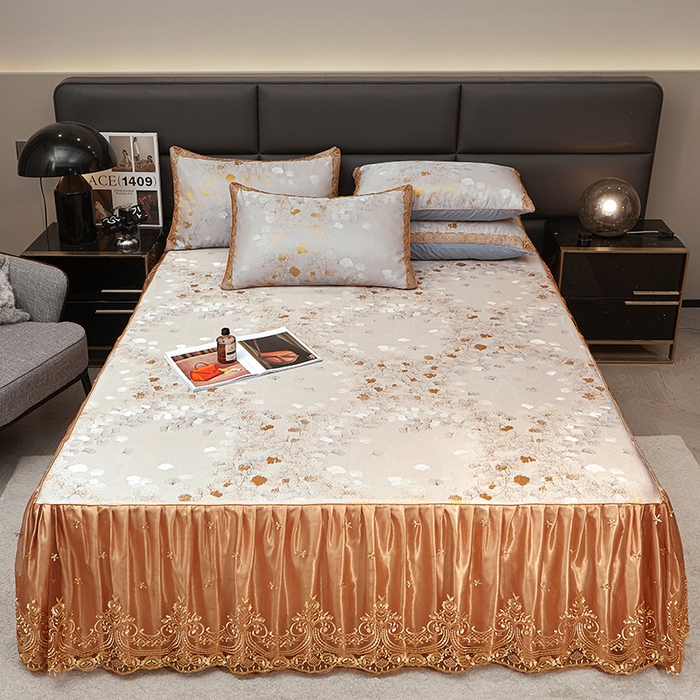 罗艺轩 2025新款欧式色织大提花床裙凉席 银杏