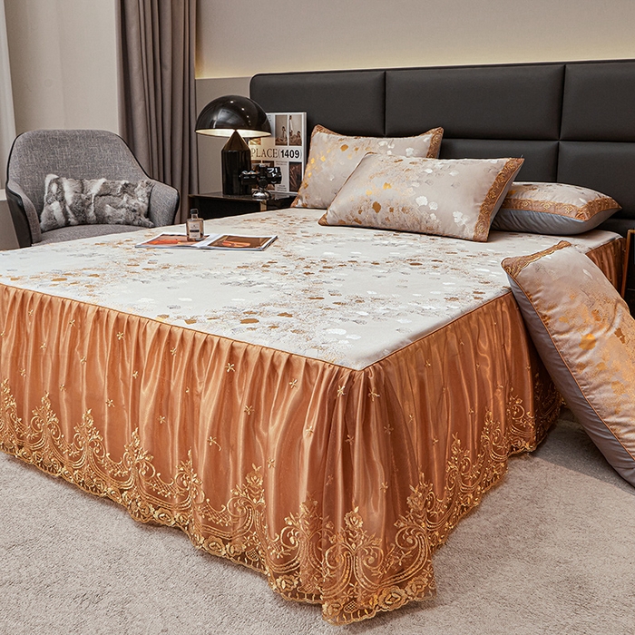 91家纺网 家纺一手货源 找家纺 罗艺轩 2025新款欧式色织大提花床裙凉席 银杏