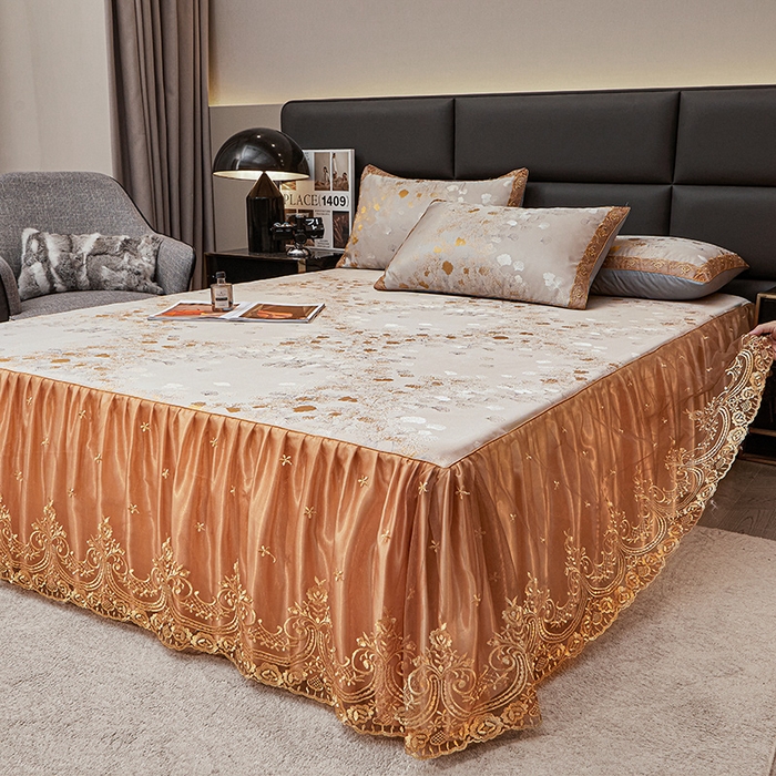 91家纺网 家纺一手货源 找家纺 罗艺轩 2025新款欧式色织大提花床裙凉席 银杏