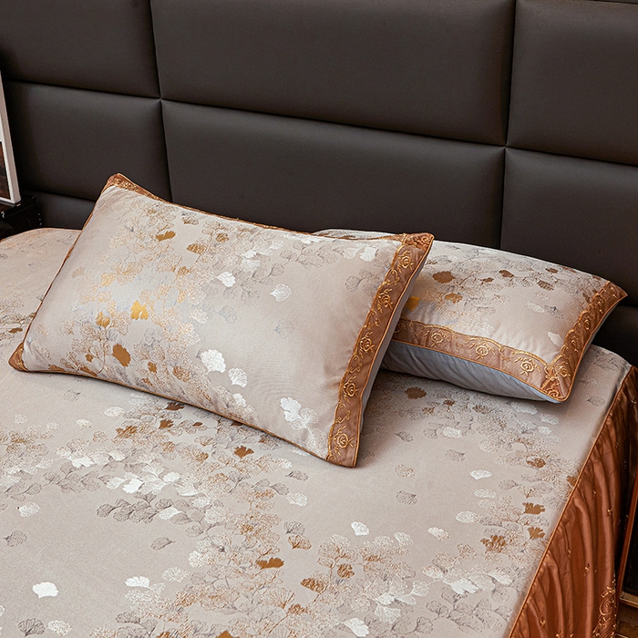 91家纺网 家纺一手货源 找家纺 罗艺轩 2025新款欧式色织大提花床裙凉席 银杏