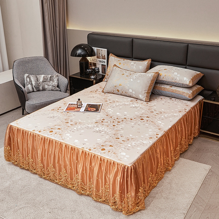 91家纺网 家纺一手货源 找家纺 罗艺轩 2025新款欧式色织大提花床裙凉席 银杏