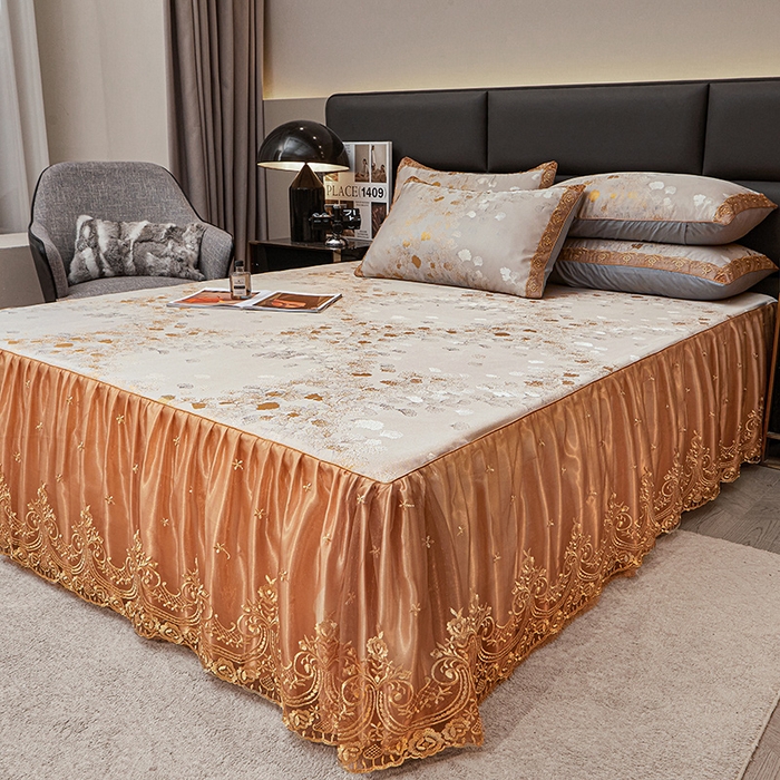 91家纺网 家纺一手货源 找家纺 罗艺轩 2025新款欧式色织大提花床裙凉席 银杏