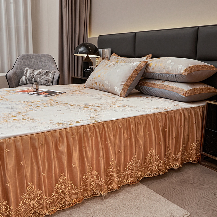 91家纺网 家纺一手货源 找家纺 罗艺轩 2025新款欧式色织大提花床裙凉席 银杏