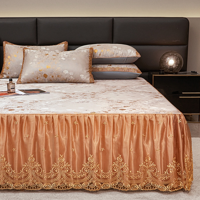 91家纺网 家纺一手货源 找家纺 罗艺轩 2025新款欧式色织大提花床裙凉席 银杏