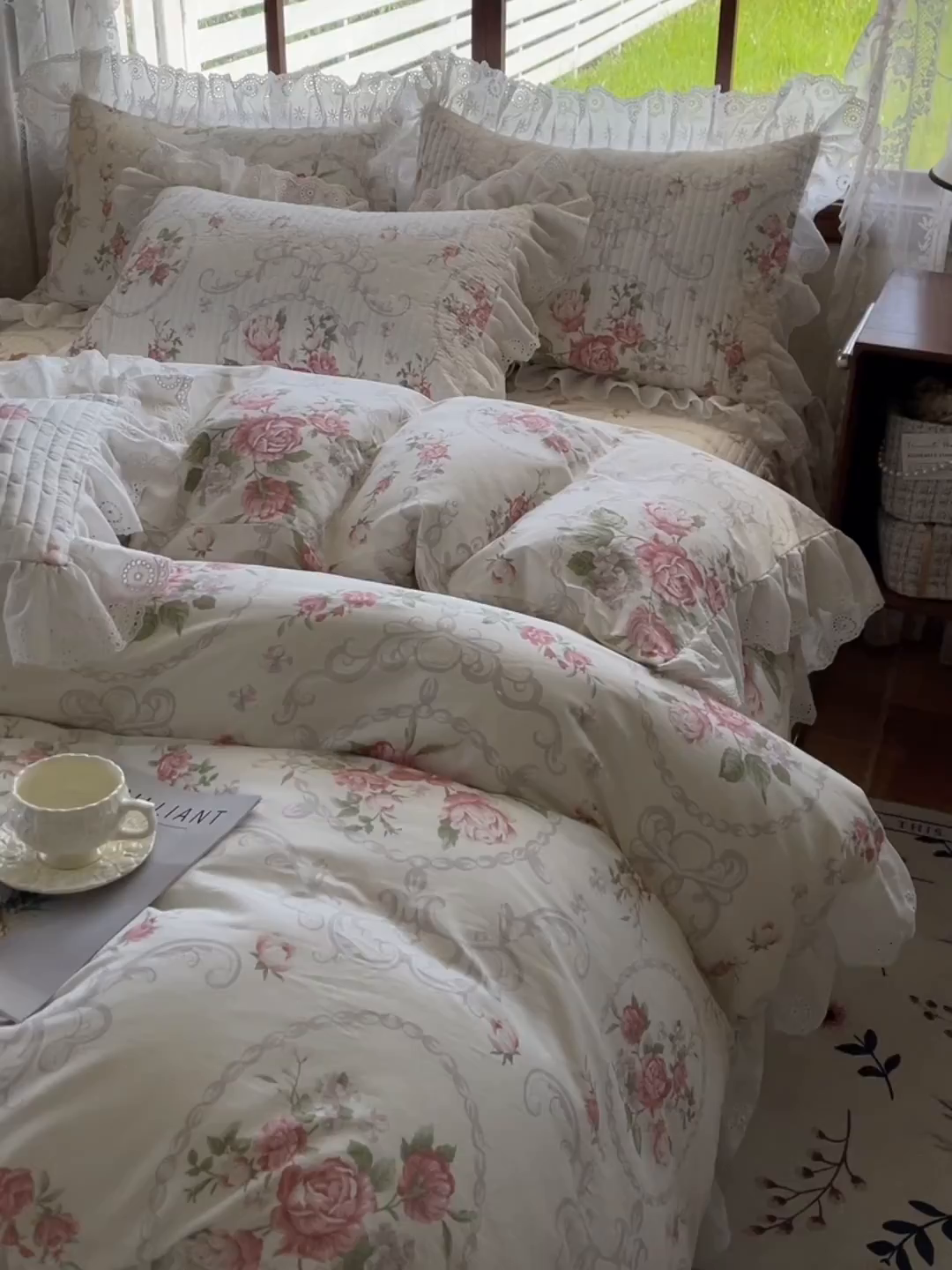 91家纺网 家纺一手货源 找家纺 （总）罗艺轩 2025新款全棉印花床笠式花边床裙四件套