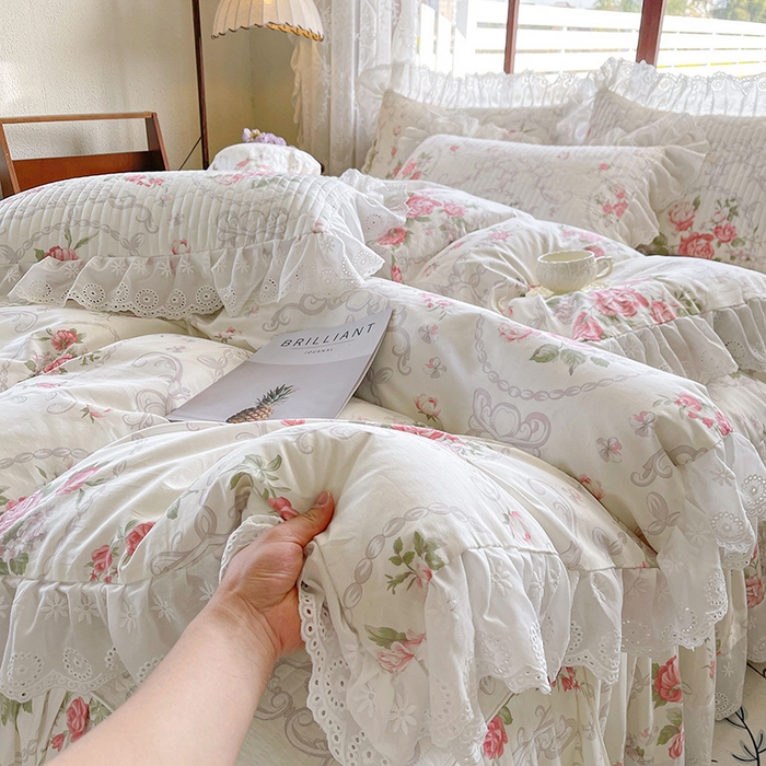 91家纺网 家纺一手货源 找家纺 （总）罗艺轩 2025新款全棉印花床笠式花边床裙四件套